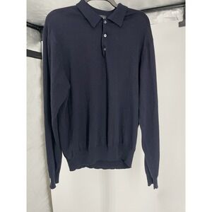 Vintage Brooks Brothers Polo Sweater Merino Wool Navy Blue‎ Men's Sz L Hong Kong